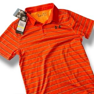 NWT Under Armour Kids Polo Heat Gear in Vibrant Orange with Stripes Yourh M